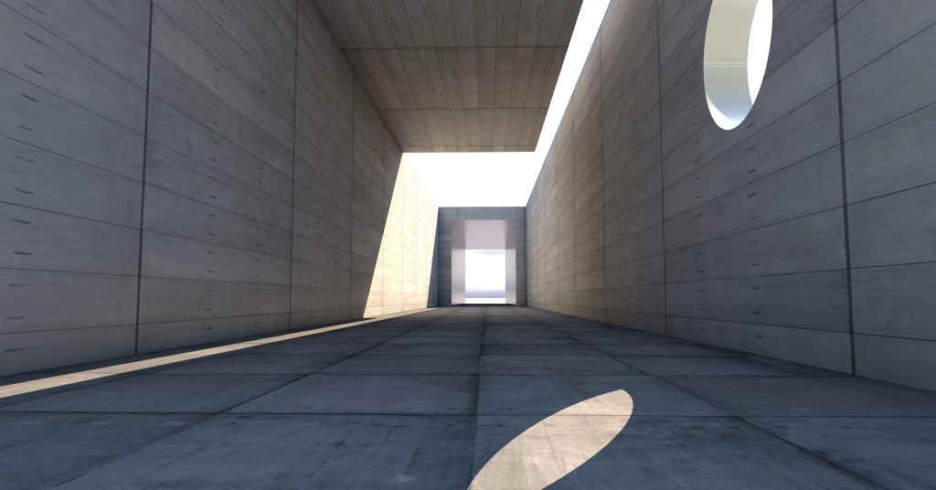 corredor feito com paredes de concreto